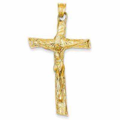 14K Yellow Gold Satin Crucifix Pendant -  - QGCR-K2183