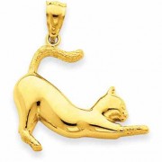 14K Yellow Gold Stretching Cat Pendant