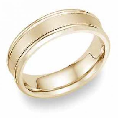 14K Yellow Gold Wedding Band with Brushed Center -  - WED-I-Y