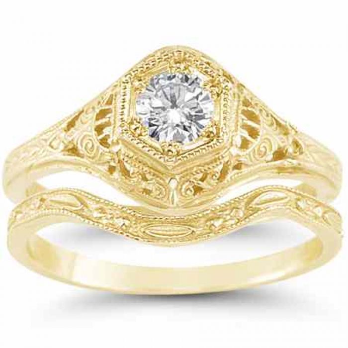 Wedding Rings 1800 AntiqueStyle 1/3 Carat Diamond Engagement/Wedding