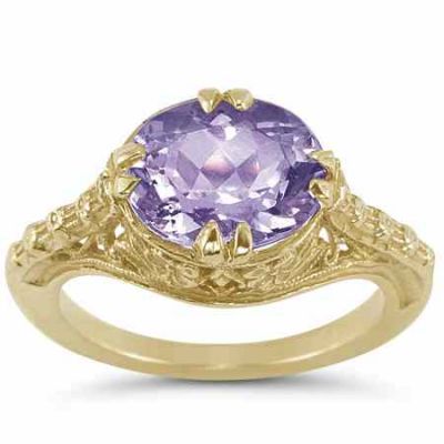 1800s Vintage Filigree Oval Amethyst Ring in 14K Yellow Gold -  - HGO-OV28AMY