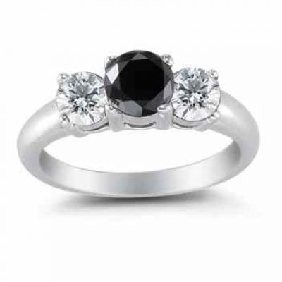2.00 Carat Black and White Three Stone Diamond Ring -  - AOGBDRG-17
