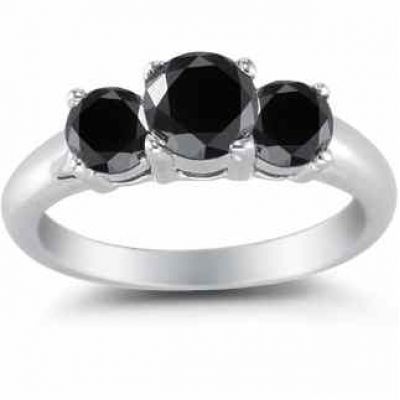 2.00 Carat Three Stone Black Diamond Ring -  - AOGBDRG-9