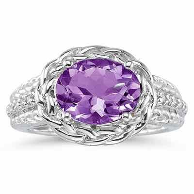 2.33 Carat Oval Shape Amethyst and Diamond Ring in 10K White Gold -  - SPR8381AM