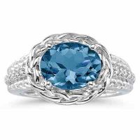 2.33 Carat Oval Shape Blue Topaz and Diamond Ring in 10K White Gold