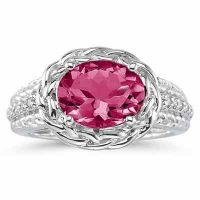 2.33 Carat Oval Shape Pink Topaz and Diamond Ring in 10K White Gold