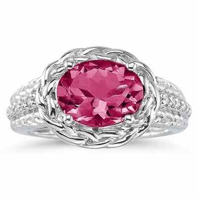 2.33 Carat Oval Shape Pink Topaz and Diamond Ring in 10K White Gold -  - SPR8381PZ