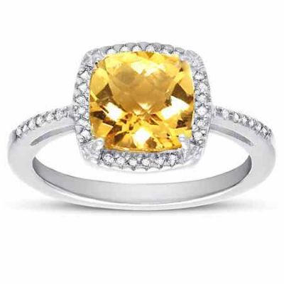 2.60 Carat Cushion Natural Citrine/Diamond Halo Cocktail Ring Sterling -  - MK-RB3054ACTD