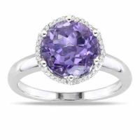 2.70 Carat 10mm Round Amethyst and Diamond Ring in Sterling Silver