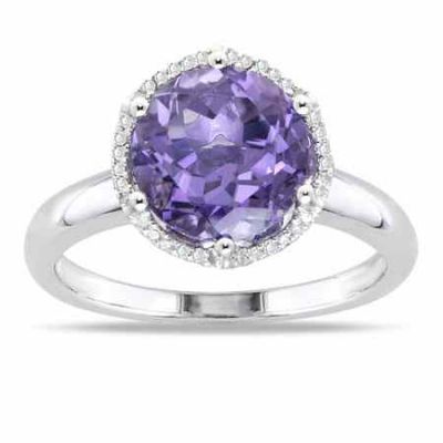 2.70 Carat 10mm Round Amethyst and Diamond Ring in Sterling Silver -  - MK-RB3276AAMD