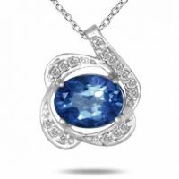 2.75 Carat Created Sapphire and Diamond Pendant .925 Sterling Silver