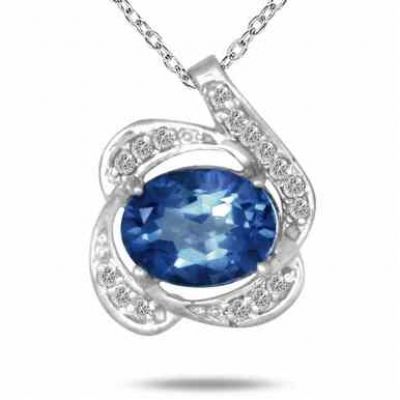 2.75 Carat Created Sapphire and Diamond Pendant .925 Sterling Silver -  - PRP12395SP