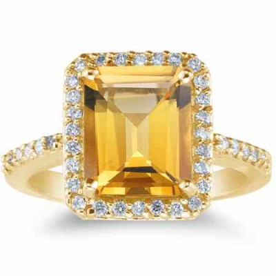 2.75 Carat Yellow Citrine and Diamond Cocktail Ring, 14K Yellow Gold -  - GEMCT-1Y