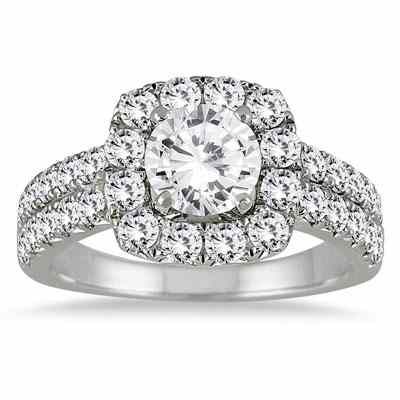 2 Carat White Diamond Halo Engagement Ring in 14K White Gold -  - RGF50951