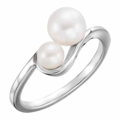 2-Stone Freshwater Pearl Ring, 14K White Gold -  - STLRG-6479W