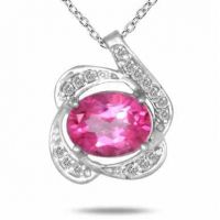 3.00 Carat Oval Pink Topaz and Diamond Pendant in .925 Sterling Silver