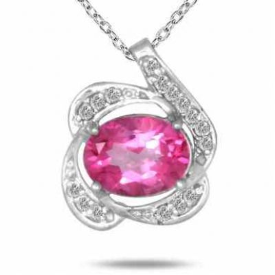3.00 Carat Oval Pink Topaz and Diamond Pendant in .925 Sterling Silver -  - SPP12045PZ