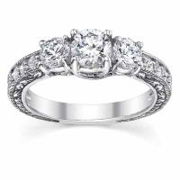 3/4 Carat 3-Stone Antique-Style Diamond Engagement Ring, White Gold