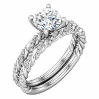 3/4 Carat Diamond Bridal Swirl Band and Engagement Ring Set