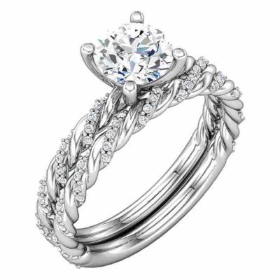 3/4 Carat Diamond Bridal Swirl Band and Engagement Ring Set -  - STLEGR-122673W-SETHA