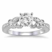 3/4 Carat Diamond Floral-Inspired Engagement Ring in 14K White Gold