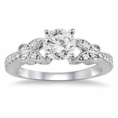 3/4 Carat Diamond Floral-Inspired Engagement Ring in 14K White Gold -  - RGF50649