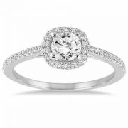 3/4 Carat Diamond Halo Engagement Ring, 14K White Gold