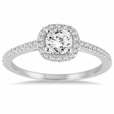 3/4 Carat Diamond Halo Engagement Ring, 14K White Gold -  - RGF51360