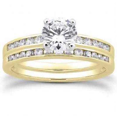 1 Carat Diamond Traditional Wedding/Engagement Ring Set, Yellow Gold -  - US-ENS3068Y-50SET