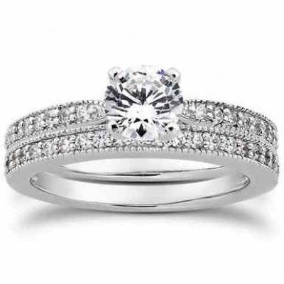 1.15 Carat Milgrain Bridal Wedding Ring Set -  - US-ENS3060W-75SET