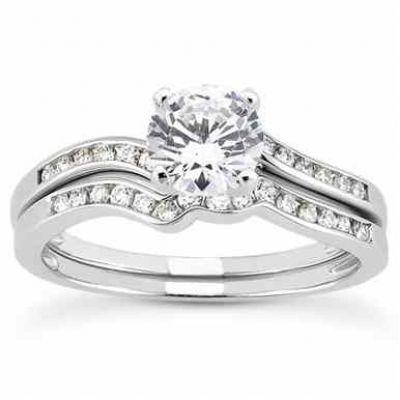 1.27 Carat Modern Diamond Bridal Wedding Ring Set in 14K White Gold -  - US-ENS3092W-100SET