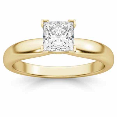 3/4 Carat Princess Cut Diamond Solitaire Ring, 14K Gold -  - DSR4-075