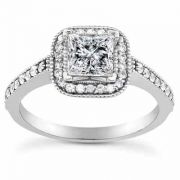 3/4 Carat Princess-Cut Halo Diamond Engagement Ring