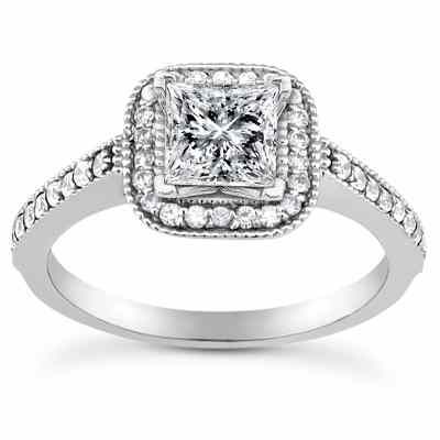1 1/3 Carat Princess-Cut Diamond Halo Engagement Ring -  - US-ENS3146-A