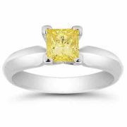 3/4 Carat Princess Cut Yellow Diamond Engagement Ring