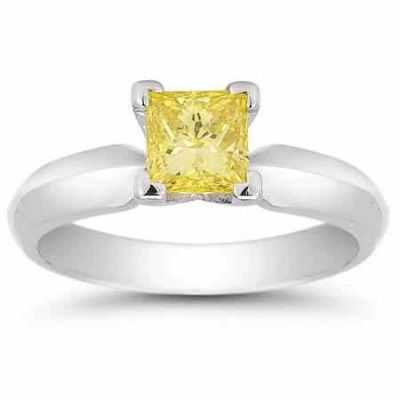 3/4 Carat Princess Cut Yellow Diamond Engagement Ring -  - AOGDR-300YD