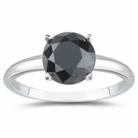3/4 Carat Round Black Diamond Solitaire Ring in 14k White Gold