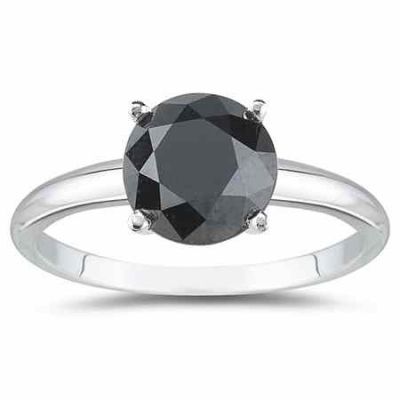 3/4 Carat Round Black Diamond Solitaire Ring in 14k White Gold -  - XRR0075BK1