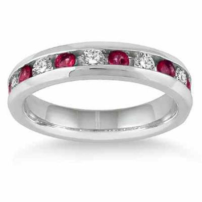 3/4 Carat Ruby with 1/2 Carat Diamond Band, 14K White Gold -  - PRR3619RB
