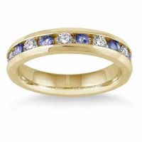 3/4 Carat Tanzanite Diamond Band Ring, 14K Gold