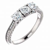 3/4 Carat Three Stone Diamond Fluerie Engagement Ring