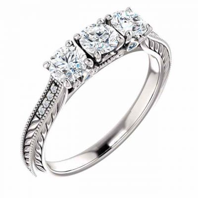 3/4 Carat Three Stone Diamond Fluerie Engagement Ring -  - STLRG-123342