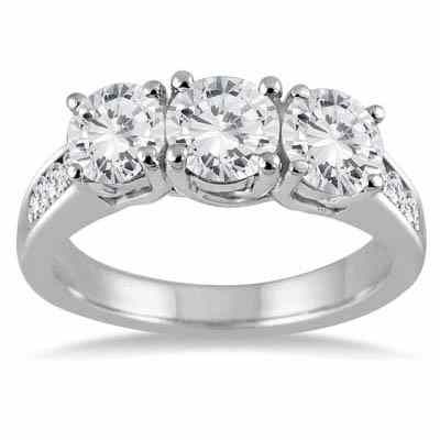 3 Carat Diamond Three Stone Engagement Ring, 14K White Gold -  - RGF50906