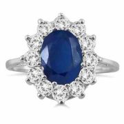 3 Carat Total Diamond and Sapphire Ring, 14K White Gold