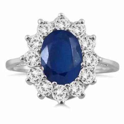 3 Carat Total Diamond and Sapphire Ring, 14K White Gold -  - SPR3613SP