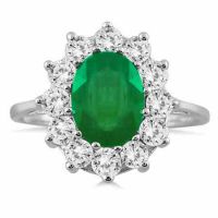 3 Carat Total Emerald and Diamond Ring, 14K White Gold