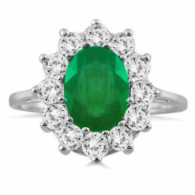 3 Carat Total Emerald and Diamond Ring, 14K White Gold -  - SPR3613EM