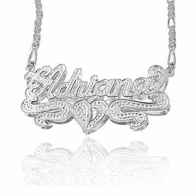 3-Dimensional Name Plate Pendant Necklace in Sterling Silver -  - JAPD-NP90474CC-SS