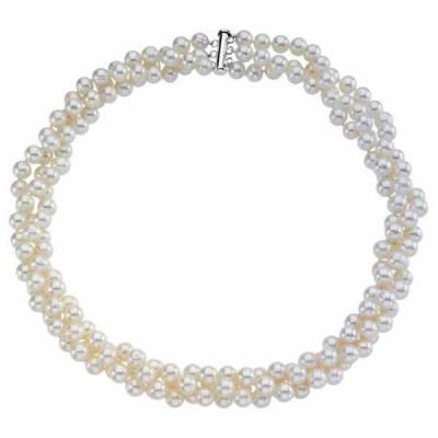3-Row Freshwater Cultured Pearl Necklace in Silver -  - STLN-66599