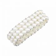 3-Row Freshwater Pearl Stretch Bracelet, Sterling Silver